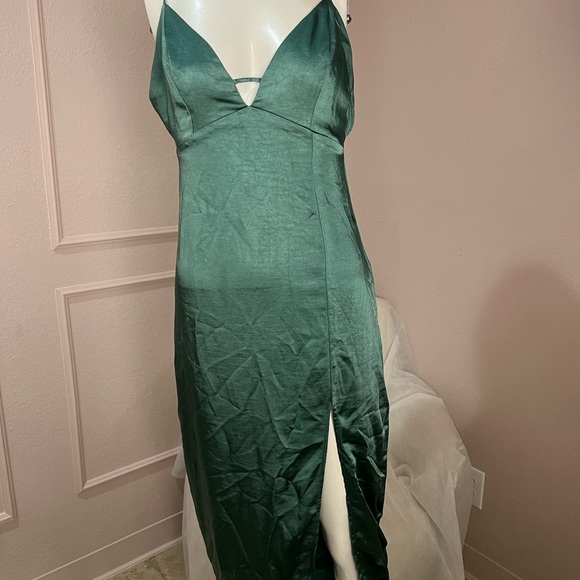Target Midi Sage Green Slit Satin Dress Wild Fabl - Picture 2 of 4